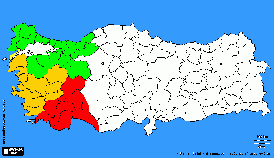 Akdeniz-Ege-Marmara Coğrafi yönetm sınırları kapsamı boyama