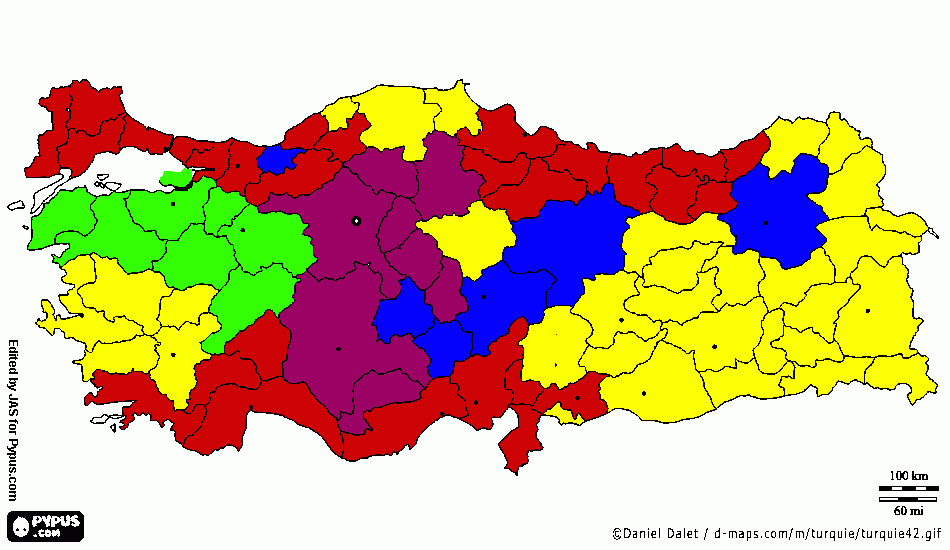 türkiye haritası bölgeler boyama