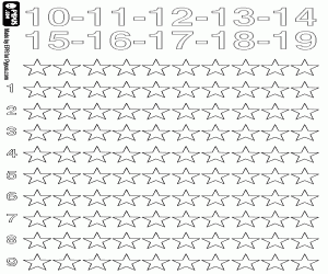 19 10 yıldızları sayarak boyama