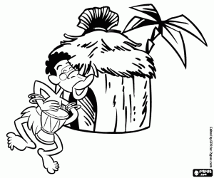 Afrikalı bir adam ve bir kulübe boyama