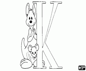 anne ve bebek kanguru ile harf K boyama