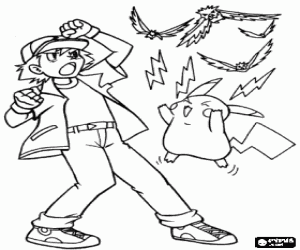 Ash ve onun pokemon Pikachu boyama