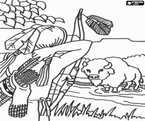 Avcı bir bizon ve yayla boyama