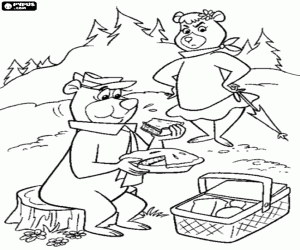 Ayı Yogi yiyor ve Cindy kızgın boyama