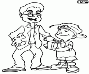 Babam oğlu bir hediye alma boyama