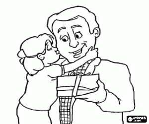 Babasının kızı, öpücük ve hediye boyama