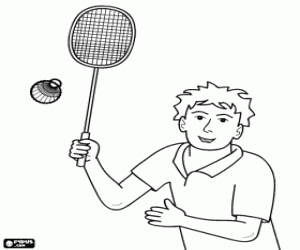 Badminton oynarken bir çocuk boyama