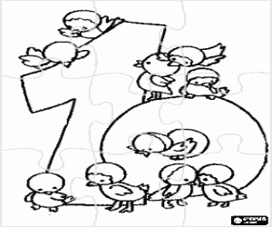 Bulmaca on numara ve kuşlar boyama