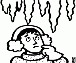 Buz sarkıtları ve bir adam boyama