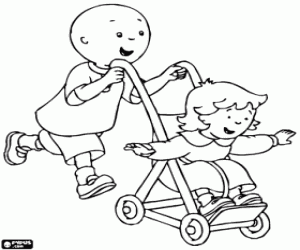 Caillou ve kız kardeşi arabasındaki bebek boyama