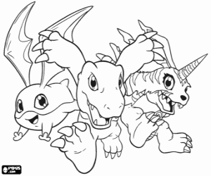 Digimon: Patamon, Agumon ve Gabumon boyama