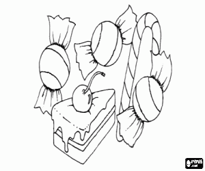 Bir dilim pasta ve şekerleme boyama