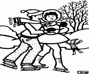 Donmuş gölde buz pateni Çift boyama