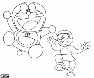 Doraemon ve Nobita, kahramanları boyama