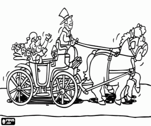 Gelin ve damat at nalı at arabası içinde boyama