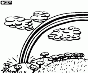 Gökkuşağı bulutlu bir gökyüzünde boyama