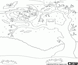 Halloween sihirli bir ağaç boyama