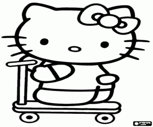 Hello Kitty bir trotinet üzerinde boyama
