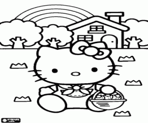 Hello Kitty ve çilek sepeti boyama