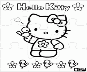 Hello Kitty çiçek bulmaca ile boyama