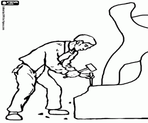 Heykeltıraş taş açmaktadır boyama