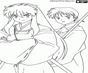 InuYasha ve Miroku, bir Budist rahip boyama