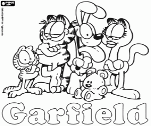 Kedi Garfield ve arkadaşları boyama