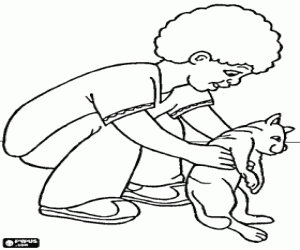 Kedi ve bir çocuk boyama