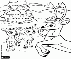 Kuyruklu yıldız ve iki genç reindeers boyama