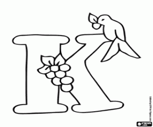 Küçük bir kuş ve meyve ile harf K boyama