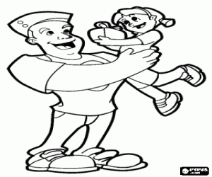 Küçük kız ve Baba'nın kollarında hediye boyama