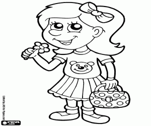 Küçük bir kız bir bahar yürüyüşte boyama