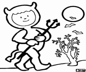 Küçük bir çocuk şeytan elbise ile boyama