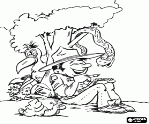 Bir maceraperest ve hayvanlar boyama