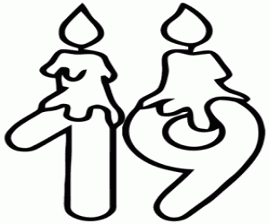 Mumlar ve sayı on dokuz, kalın çizgi boyama