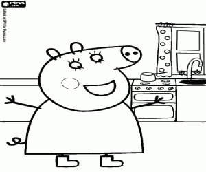 Mutfakta Peppa Pig annesi boyama