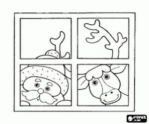 Noel Baba ve bir Ren geyiği ile pencere boyama