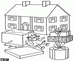 Birkaç Noel hediyeleri açmak için boyama