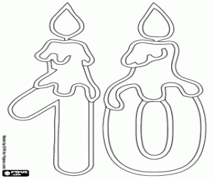 On numara ve yanan bir mum boyama