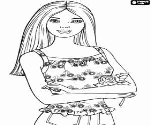 Onu elinde gül desenli Barbie boyama