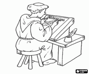 Bir parşömen ile Ortaçağ keşiş boyama