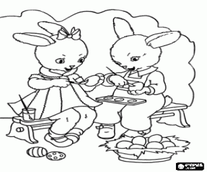 Paskalya yumurtaları ve bunnies boyama