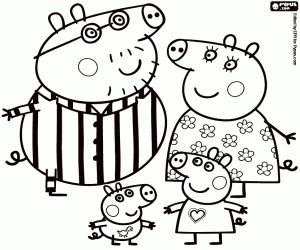 Peppa Pig ve ailesi pijama boyama