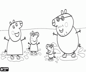 Peppa Pig'ın aile ve su birikintileri boyama