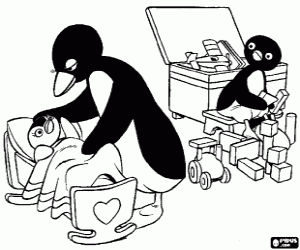 Pingu annesine ve Pinga ile boyama