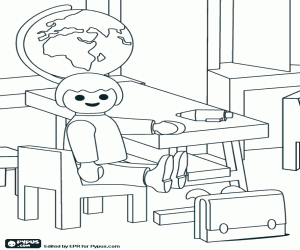 Playmobil okula bir çocuk boyama