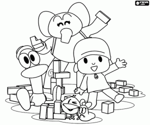 Pocoyo ve arkadaşları oynuyor boyama