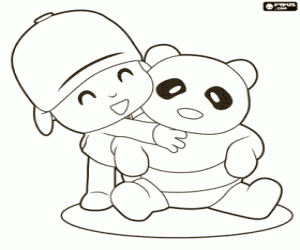 Pocoyo kucaklama ve bir ayı panda boyama
