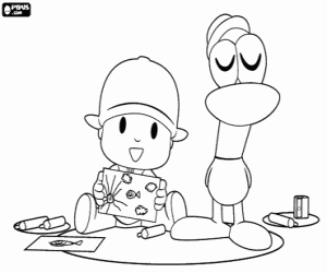 Pocoyo ve Pato çizimlerinin boyama