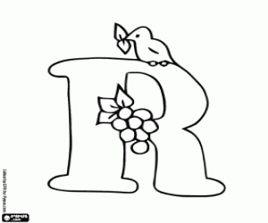 R harfi, bir kuş ve meyve boyama